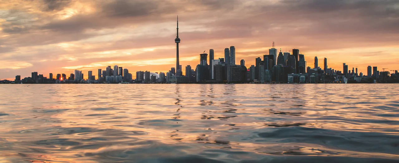 Toronto skyline and CN Tower at sunset, Canada