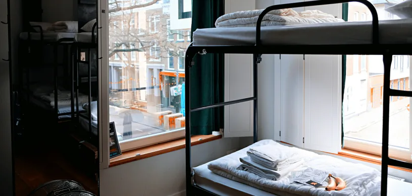 Shared student room with bunk beds in student accommodation abroad